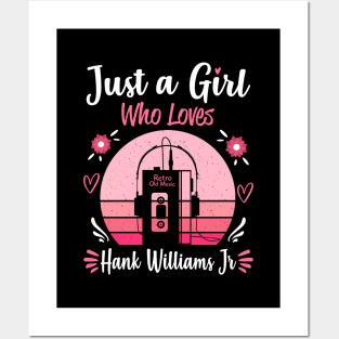 Just A Girl Who Loves Hank Williams Jr Retro Headphones Posters and Art